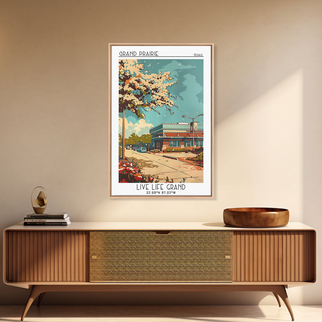 Grand Prairie Texas Travel Poster, Canvas Print, Travel Wall Decor, Minimalist Poster, Retro Travel Poster, City Art Print, Wall Art