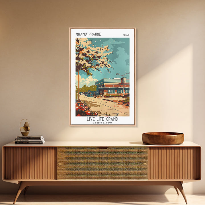 Grand Prairie Texas Travel Poster, Canvas Print, Travel Wall Decor, Minimalist Poster, Retro Travel Poster, City Art Print, Wall Art