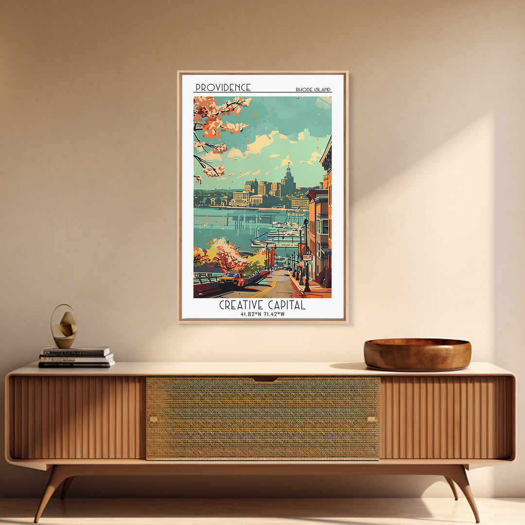 Providence Rhode Island Travel Poster, Framed Canvas Print, Retro Travel Poster, City Wall Art, Vintage City Poster, Wanderlust Gift