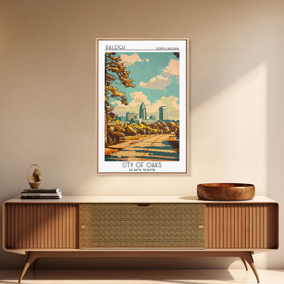 Raleigh North Carolina Travel Poster, Framed Canvas Print, City Travel Poster, Travel Wall Art, Gallery Wall Set, Retro Travel Print