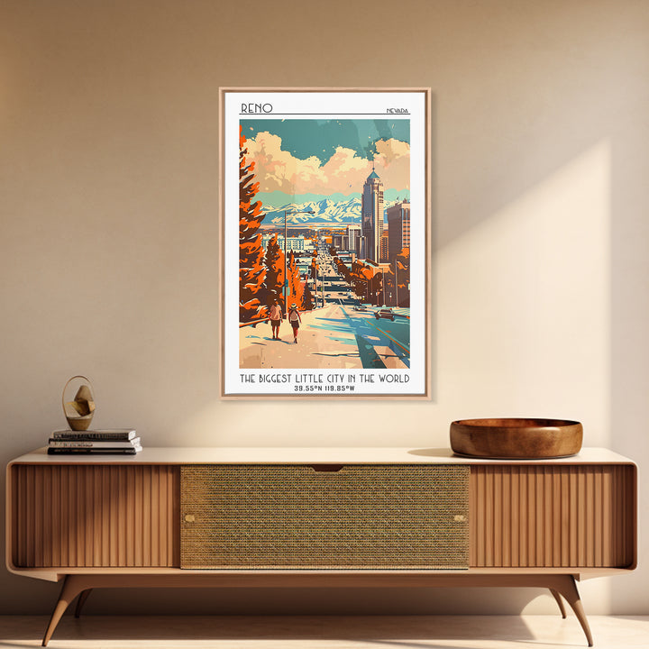 Reno Travel Poster, Framed Canvas Print, City Travel Poster, Vintage City Poster, Vintage Travel, Mid Century Wall Art, Poster Print