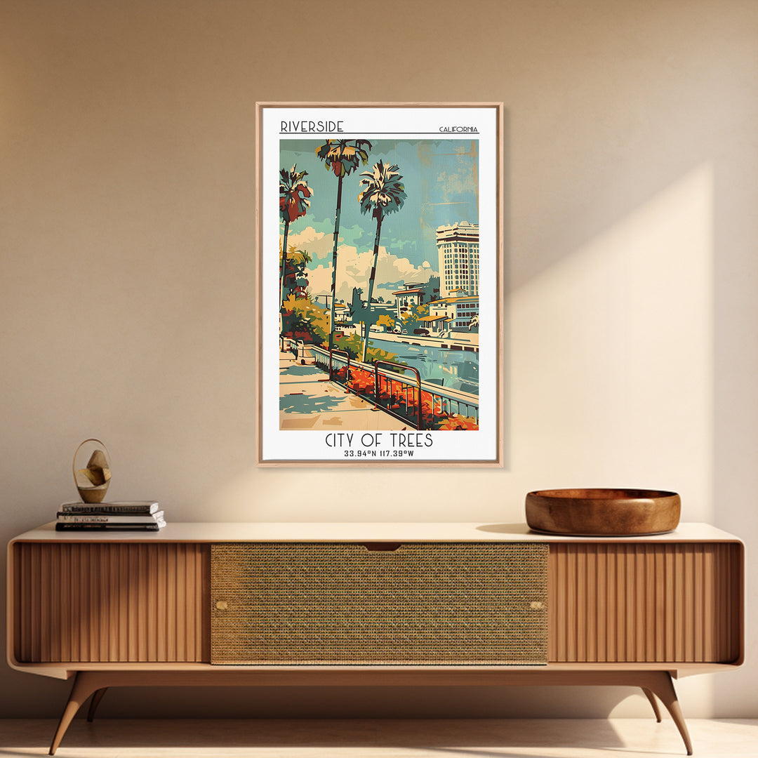 Riverside California Travel Poster, Framed Canvas Print, City Travel Poster, Travel Wall Art, City Illustration, Retro Travel Poster