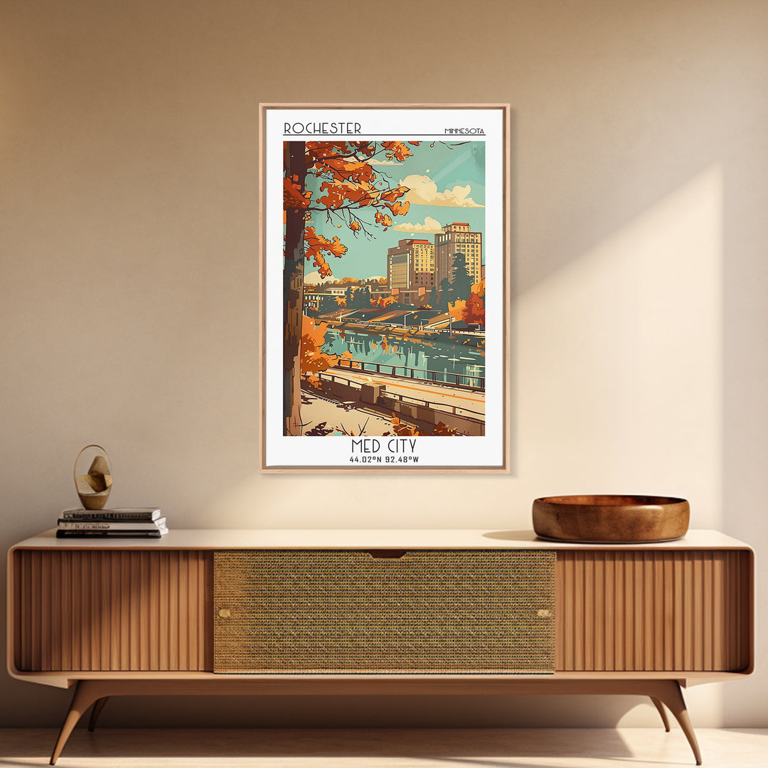 Rochester Travel Poster, Framed Canvas Print, City Travel Poster, Travel Wall Art, Modern Wall Decor, Retro Wall Art, Travel Posters
