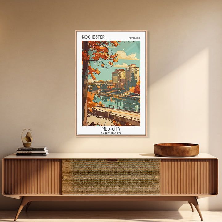 Rochester Travel Poster, Framed Canvas Print, City Travel Poster, Travel Wall Art, Modern Wall Decor, Retro Wall Art, Travel Posters