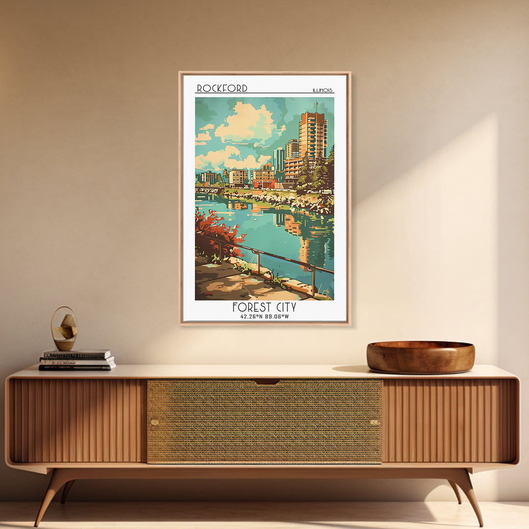 Rockford Travel Poster, Canvas Print, City Art Print, Travel Wall Art, Retro Travel Poster, Retro Travel Print, Watercolor Cityscape
