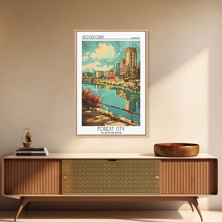 Rockford Travel Poster, Canvas Print, City Art Print, Travel Wall Art, Retro Travel Poster, Retro Travel Print, Watercolor Cityscape