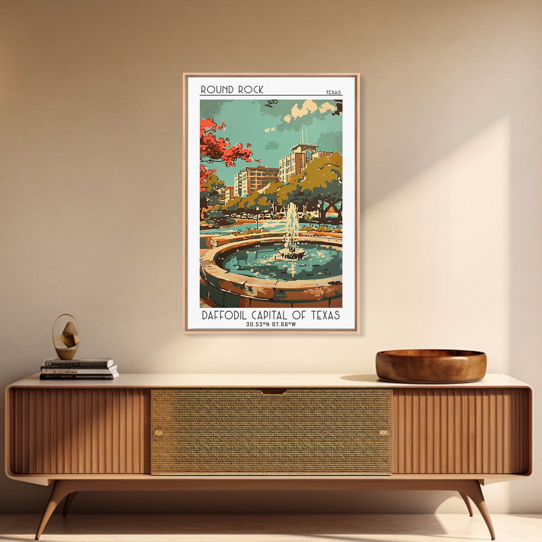 Round Rock Texas Travel Poster, Canvas Print, Travel Art Print, Modern Wall Decor, Travel Print, Retro Travel Poster, Retro Wall Art