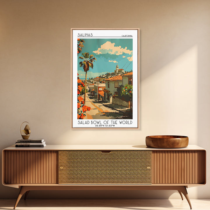 Salinas Travel Poster, Framed Canvas Print, Travel Wall Art, City Wall Art, Wanderlust Gift, Vintage City Poster, Vintage Travel Art