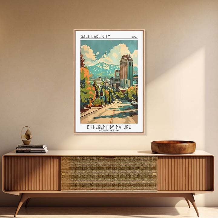 Salt Lake City Utah Travel Poster, Framed Canvas Print, City Travel Poster, Travel Wall Decor, Living Room Wall Art, Travel Wall Art