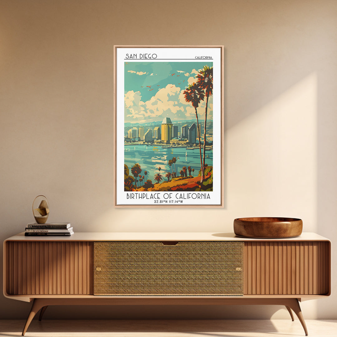 San Diego Travel Poster, Framed Canvas Print, City Travel Poster, Travel Wall Art, Wanderlust Gift, Gallery Wall Set, Vintage Poster
