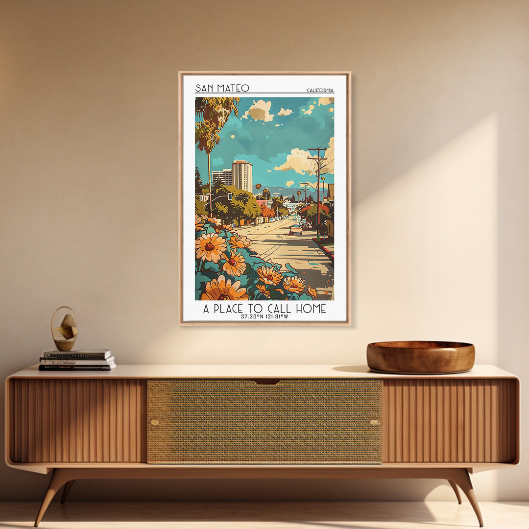 San Mateo Travel Poster, Canvas Print, Retro Travel Poster, City Wall Art, Travel Prints, Travel Decor, Home Office Decor, Art Print