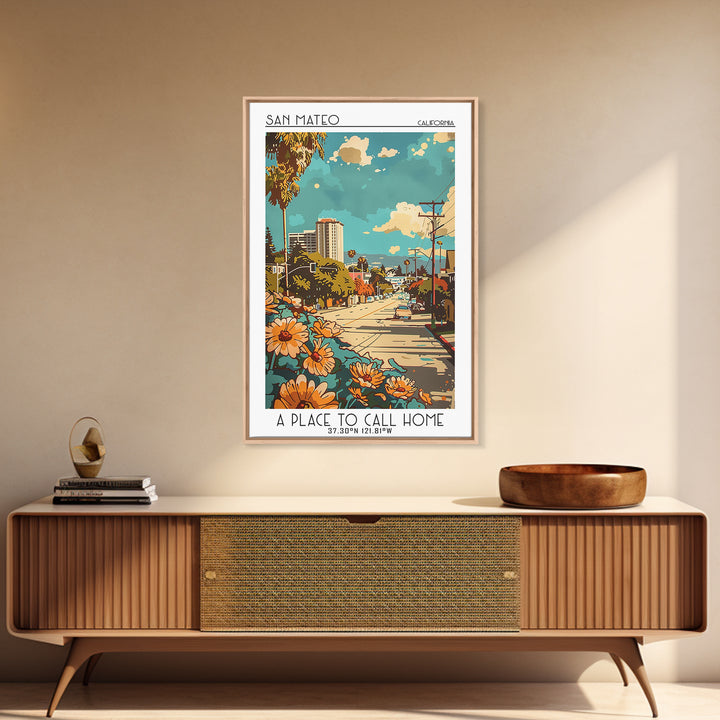 San Mateo Travel Poster, Canvas Print, Retro Travel Poster, City Wall Art, Travel Prints, Travel Decor, Home Office Decor, Art Print