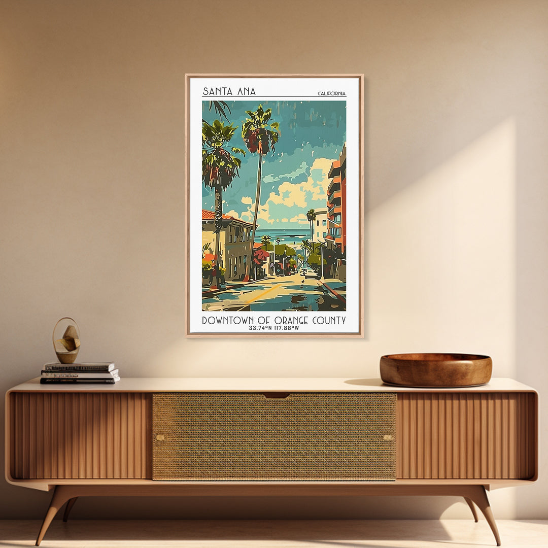 Santa Ana Travel Poster, Framed Canvas Print, Travel Wall Art, City Wall Art, Travel Prints, Home Office Decor, Watercolor Cityscape