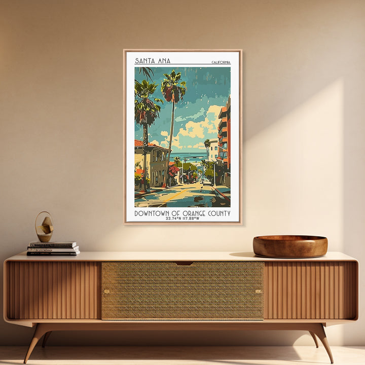 Santa Ana Travel Poster, Framed Canvas Print, Travel Wall Art, City Wall Art, Travel Prints, Home Office Decor, Watercolor Cityscape