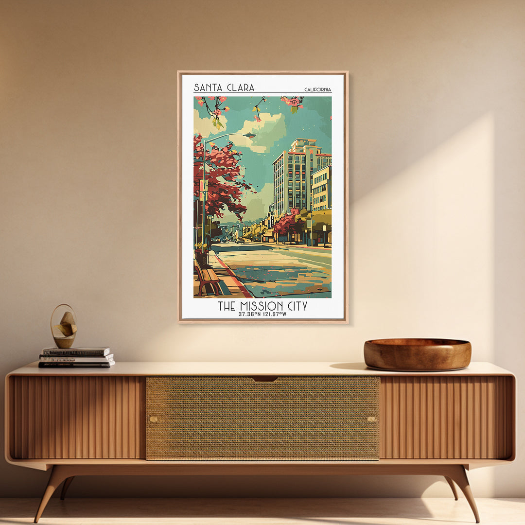 Santa Clara California Travel Poster, Framed Canvas Print, City Travel Poster, Travel Wall Art, Vintage Travel Print, Retro Wall Art