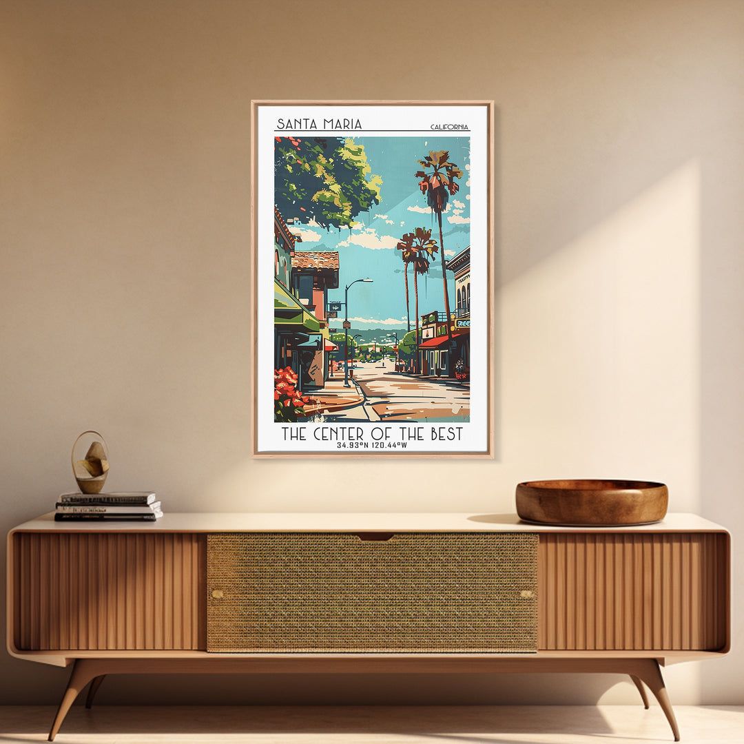 Santa Maria Travel Poster, Framed Canvas Print, Retro Wall Art, Travel Print, Vintage Travel Print, Mid Century Wall Art, Poster Art