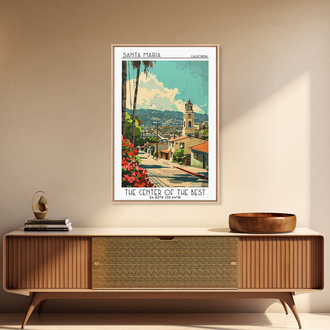 Santa Maria California Travel Poster, Canvas Print, Travel Wall Art, City Wall Art, Travel Posters, Watercolor Cityscape, Poster Art