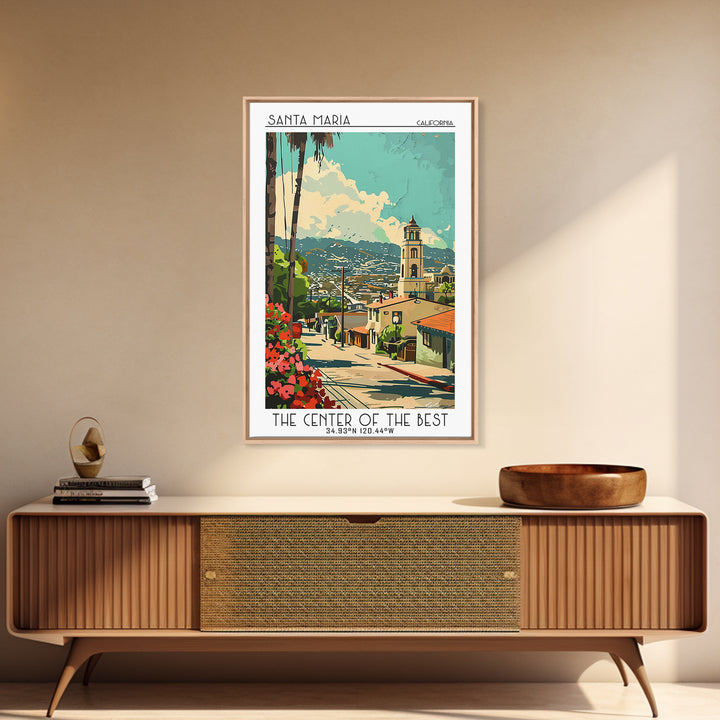 Santa Maria California Travel Poster, Canvas Print, Travel Wall Art, City Wall Art, Travel Posters, Watercolor Cityscape, Poster Art