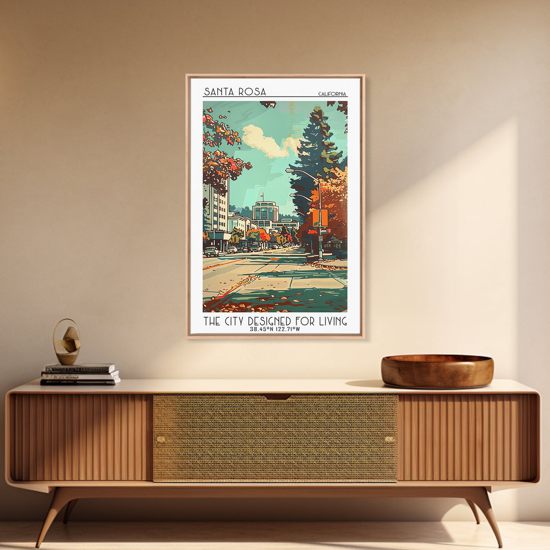 Santa Rosa California Travel Poster, Framed Canvas Print, Travel Prints, Landscape Art, Home Decor, Travel Wall Art, Wanderlust Gift