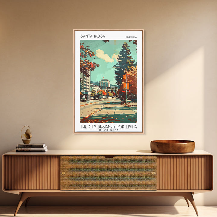 Santa Rosa California Travel Poster, Framed Canvas Print, Travel Prints, Landscape Art, Home Decor, Travel Wall Art, Wanderlust Gift