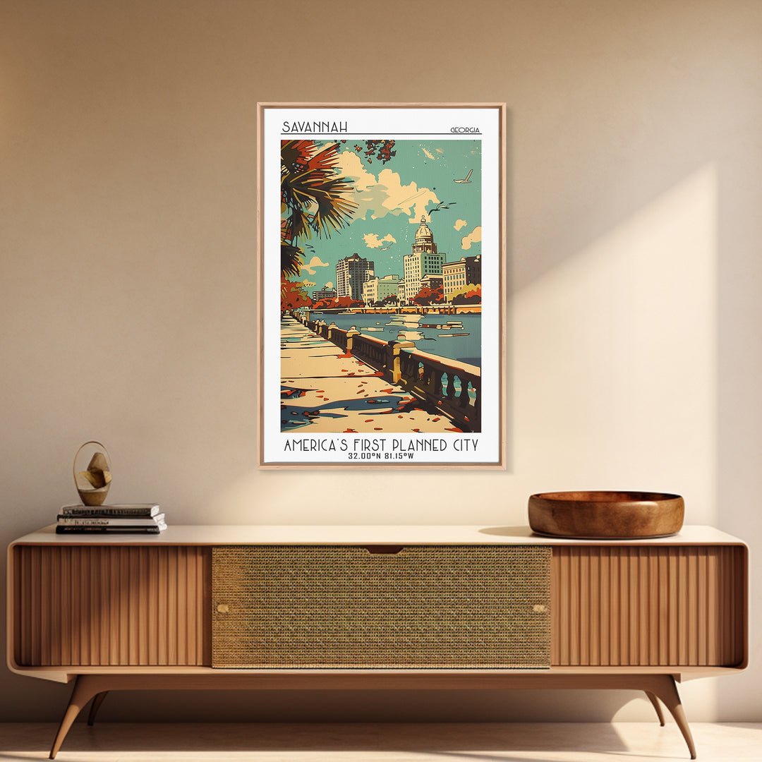 Savannah Travel Poster, Framed Canvas Print, City Travel Poster, Vintage City Poster, Vintage Poster, Travel Wall Art, City Wall Art