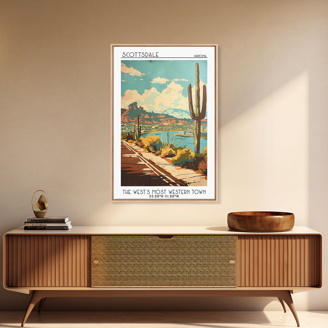 Scottsdale Travel Poster, Framed Canvas Print, City Art Print, Travel Wall Art, Vintage Posters, City Illustration, Travel Art Print