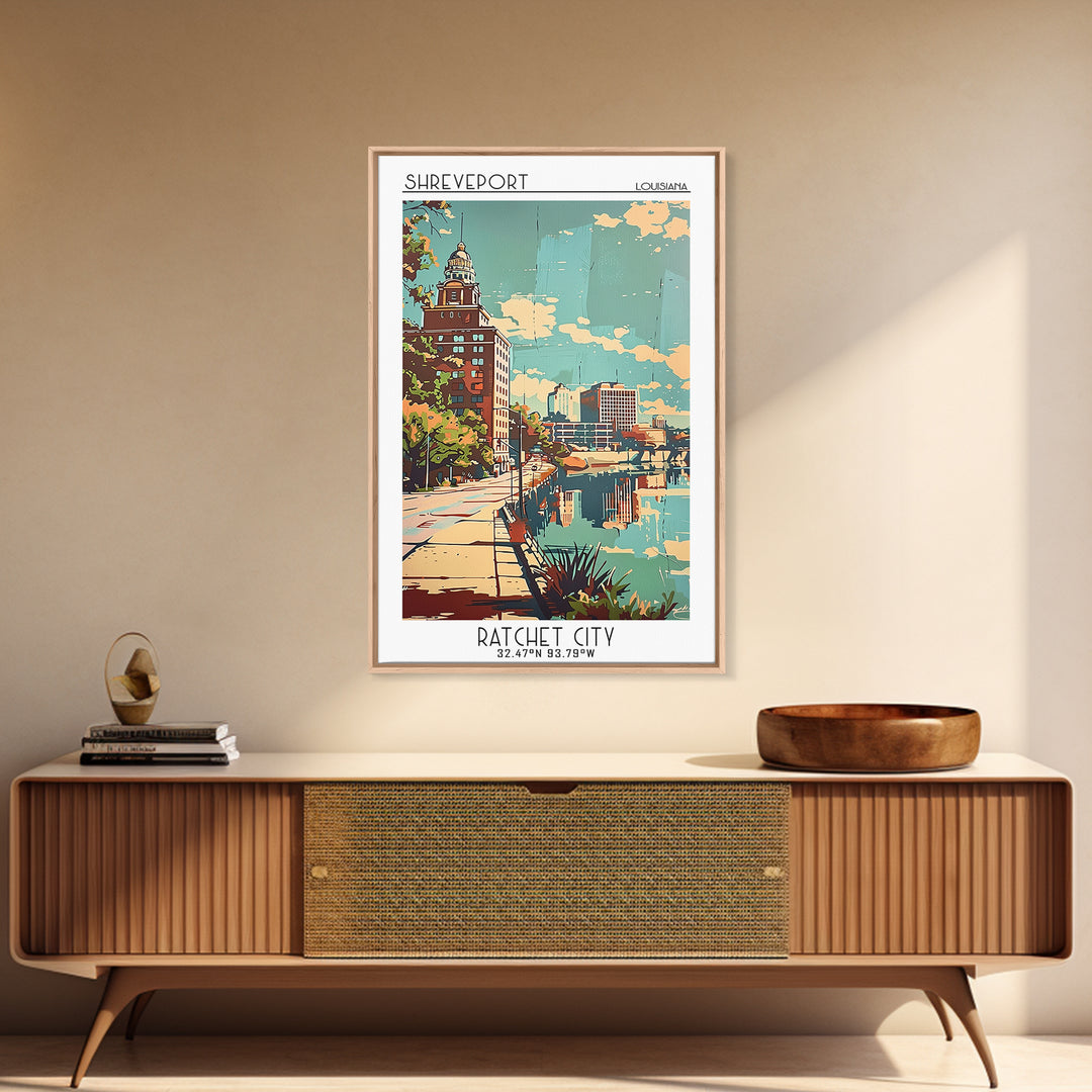 Shreveport Travel Poster, Framed Canvas Print, City Travel Poster, Vintage City Poster, Vintage Poster, Vintage Travel, Travel Print