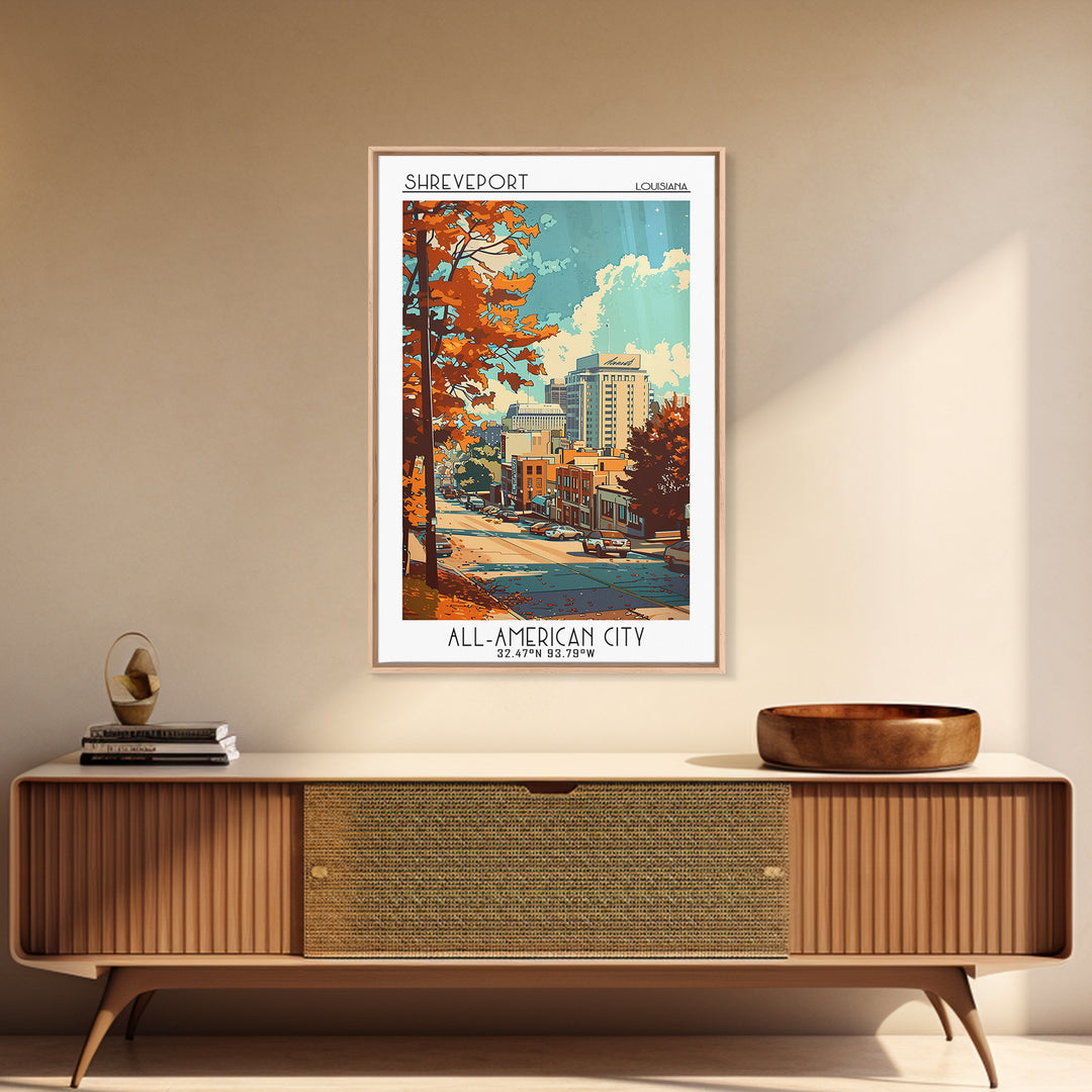 Shreveport Louisiana Travel Poster, Canvas Print, Travel Prints, Landscape Art, Travel Wall Art, Retro Travel Poster, City Art Print