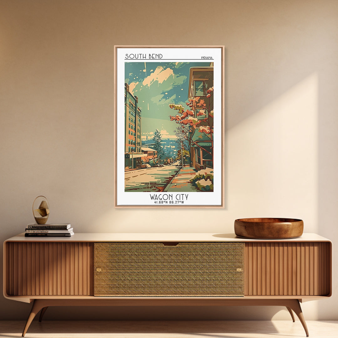 South Bend Indiana Travel Poster, Framed Canvas Print, Poster Print, Travel Wall Art, Travel Decor, City Art Print, Gallery Wall Set