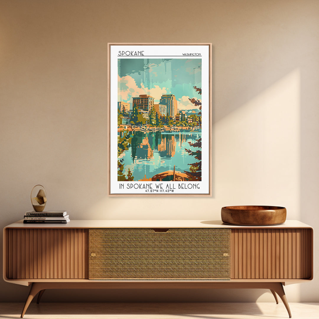 Spokane Washington Travel Poster, Framed Canvas Print, Poster Print, Travel Wall Art, Home Decor, City Illustration, Wanderlust Gift