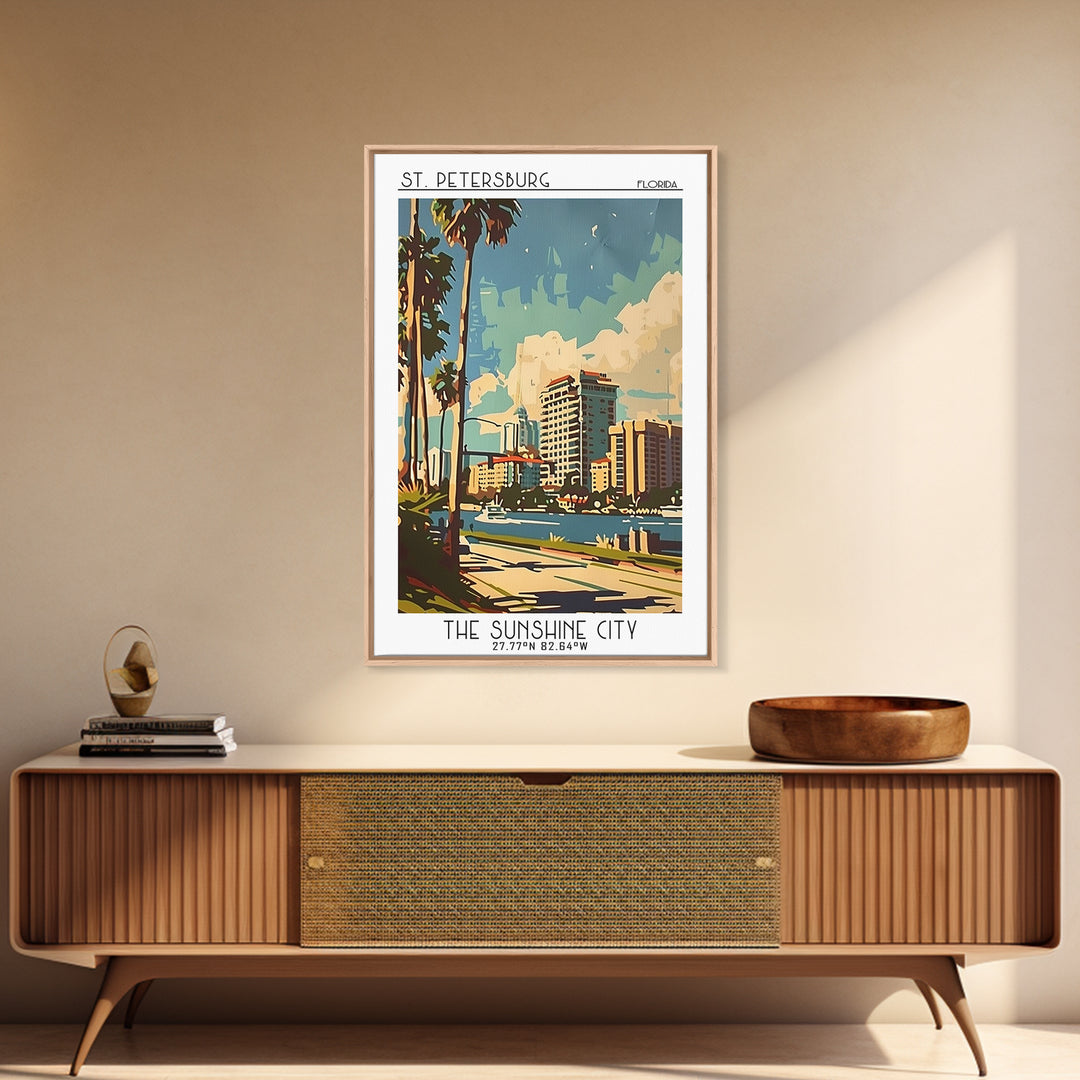 St Petersburg Florida Travel Poster, Framed Canvas Print, Travel Wall Art, City Wall Art, Travel Art Print, Home Decor, Travel Print