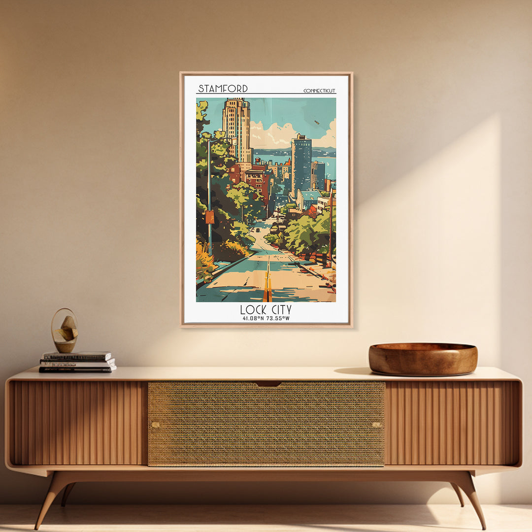 Stamford Connecticut Travel Poster, Canvas Print, City Travel Poster, Travel Wall Art, Retro Wall Art, Wall Art, Retro Travel Poster