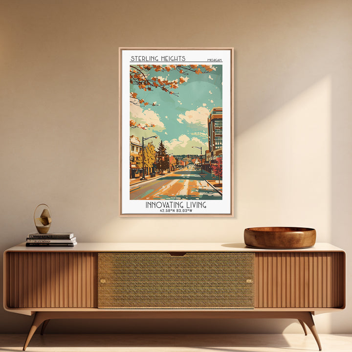 Sterling Heights Travel Poster, Canvas Print, Travel Art Print, Modern Wall Decor, Colorful Wall Art, Mid Century Wall Art, Wall Art