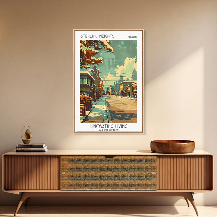Sterling Heights Michigan Travel Poster, Framed Canvas Print, Travel Wall Decor, Minimalist Poster, Gallery Wall Set, Travel Posters