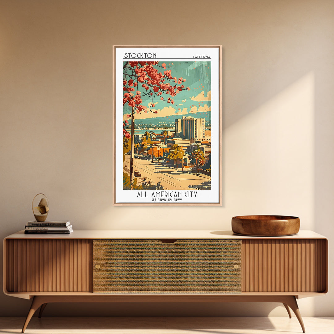 Stockton Travel Poster, Framed Canvas Print, City Travel Poster, Travel Wall Art, Wall Art, Travel Decor, Poster Art, Travel Posters