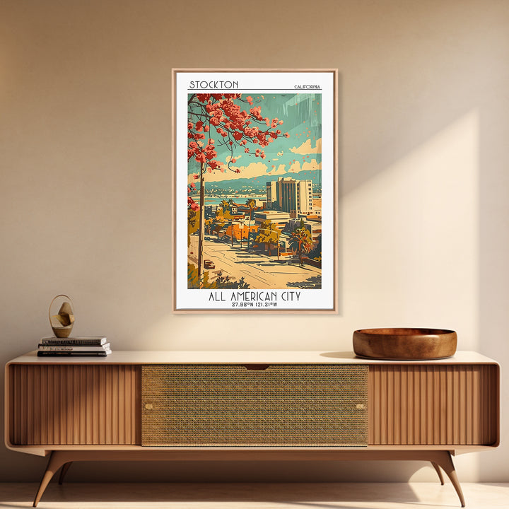 Stockton Travel Poster, Framed Canvas Print, City Travel Poster, Travel Wall Art, Wall Art, Travel Decor, Poster Art, Travel Posters