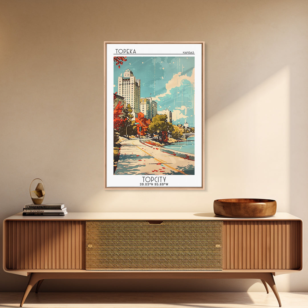 Topeka Kansas Travel Poster, Canvas Print, Vintage Travel Print, City Wall Art, Vintage City Poster, Wanderlust Gift, City Art Print