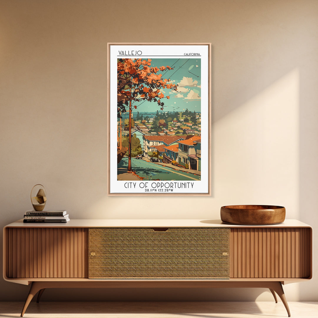 Vallejo Travel Poster, Framed Canvas Print, Travel Art Print, Modern Wall Decor, Travel Wall Decor, City Art Print, Gallery Wall Set