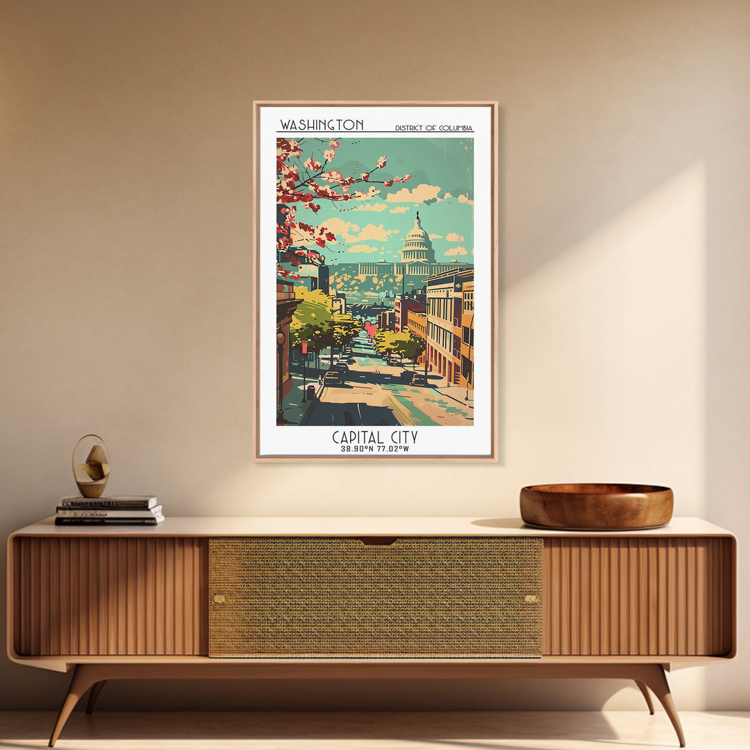 Washington District of Columbia Travel Poster, Canvas Print, City Travel Poster, Vintage City Poster, Vintage Travel, Retro Wall Art
