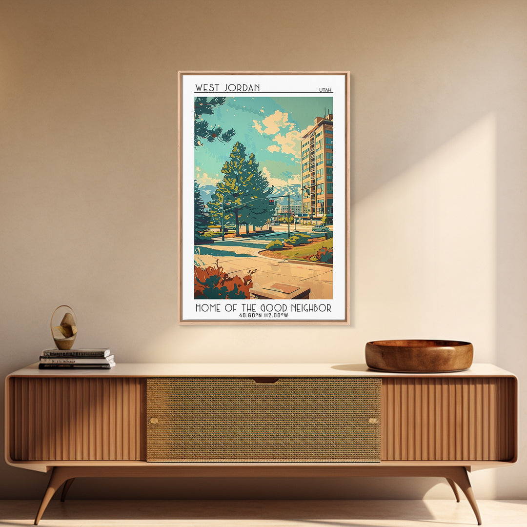 West Jordan Travel Poster, Framed Canvas Print, Poster Print, Travel Wall Art, Retro Travel Poster, Gallery Wall Set, Vintage Poster