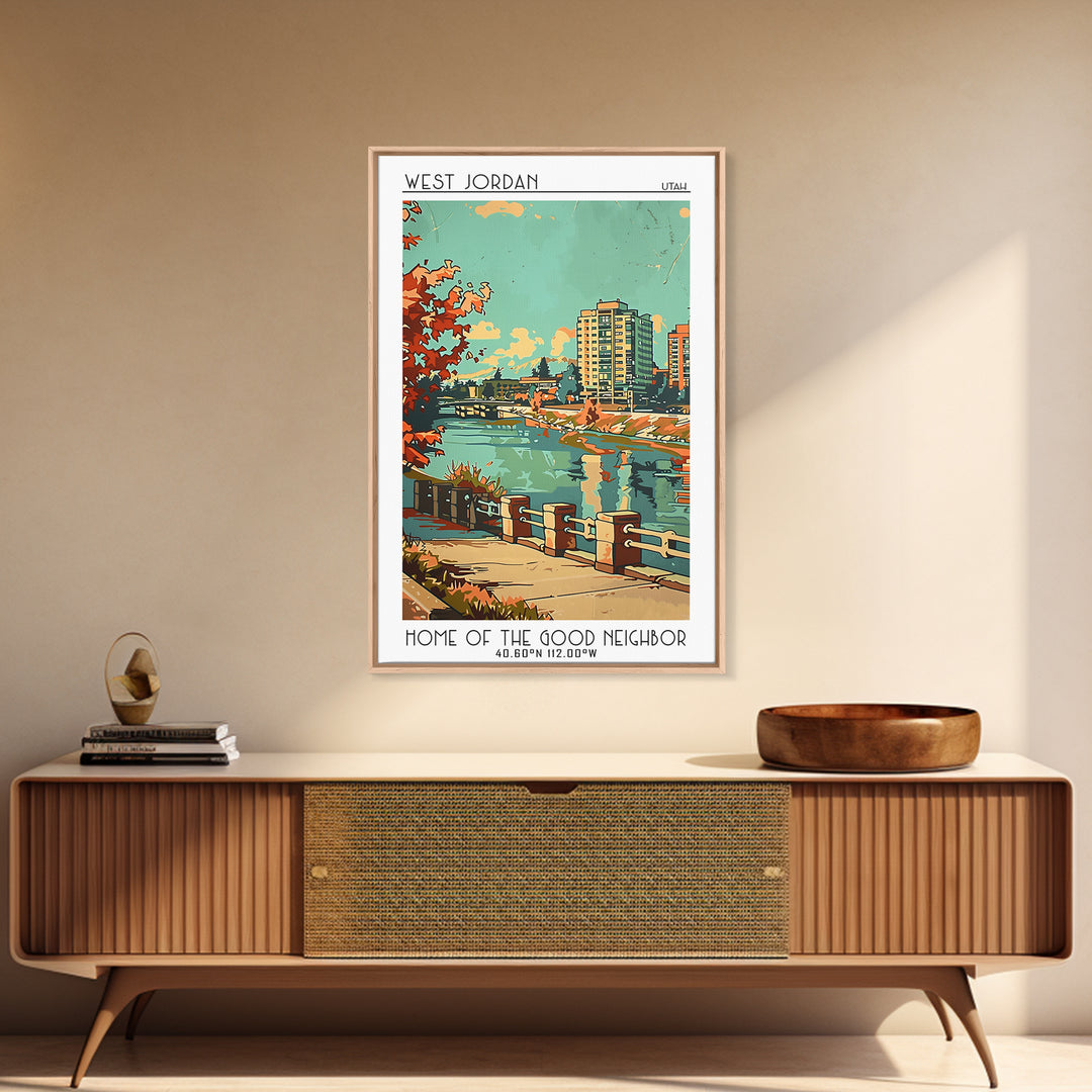 West Jordan Utah Travel Poster, Framed Canvas Print, City Art Print, Travel Wall Art, Minimalist Poster, Wall Art, Colorful Wall Art