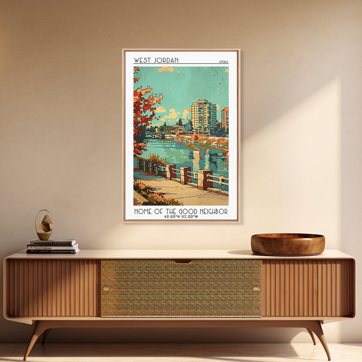 West Jordan Utah Travel Poster, Framed Canvas Print, City Art Print, Travel Wall Art, Minimalist Poster, Wall Art, Colorful Wall Art