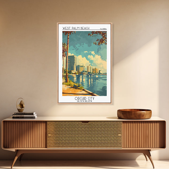West Palm Beach Travel Poster, Framed Canvas Print, City Travel Poster, Travel Wall Decor, Landscape Art, Wall Art, Gallery Wall Set