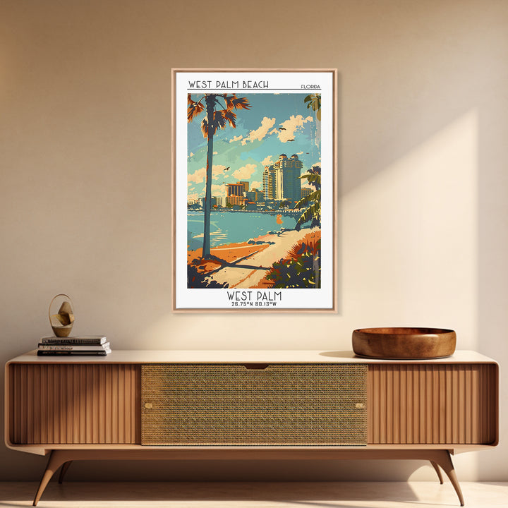 West Palm Beach Florida Travel Poster, Framed Canvas Print, City Travel Poster, Travel Wall Decor, Modern Wall Decor, Retro Wall Art