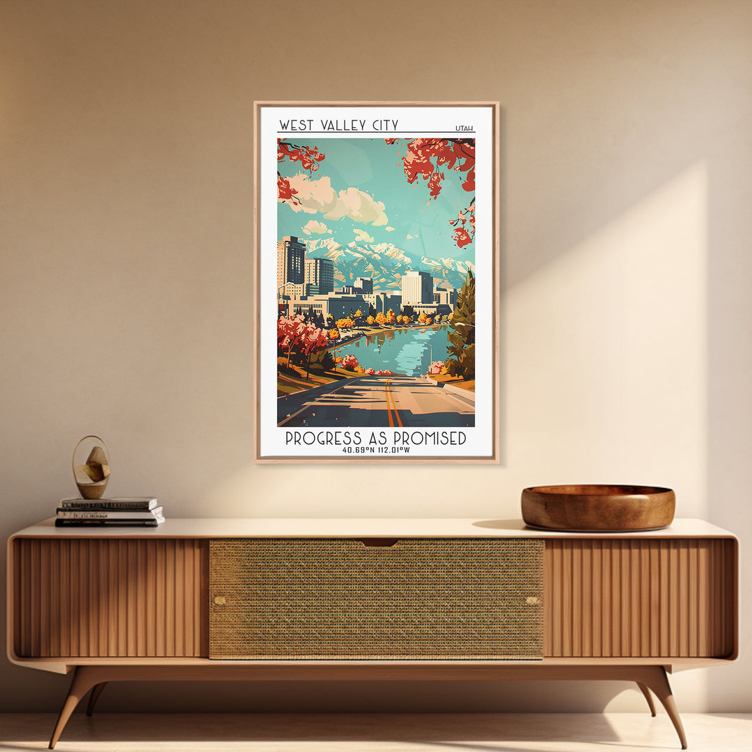 West Valley City Utah Travel Poster, Framed Canvas Print, City Travel Poster, Travel Wall Art, Home Decor, Wanderlust Gift, Wall Art