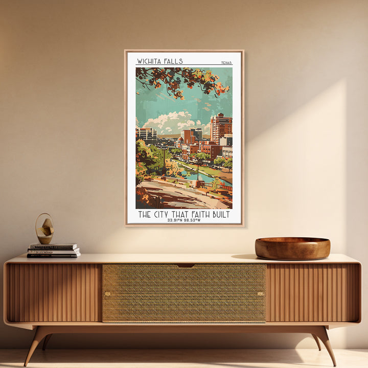 Wichita Falls Texas Travel Poster, Framed Canvas Print, City Travel Poster, Vintage City Poster, Retro Travel Print, Travel Wall Art