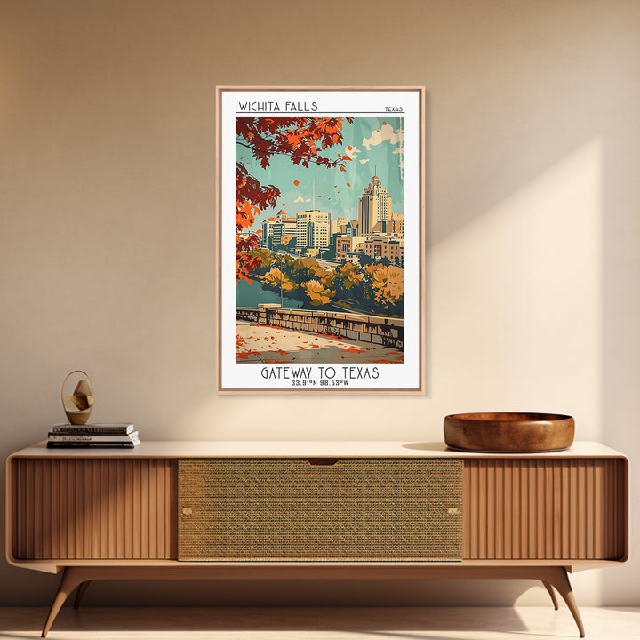 Wichita Falls Texas Travel Poster, Framed Canvas Print, Retro Travel Poster, City Wall Art, City Travel Poster, Vintage Travel Print