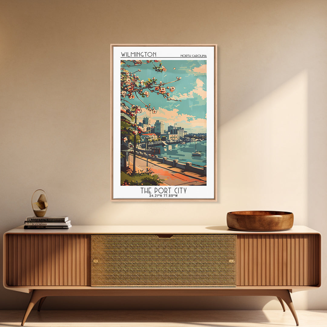 Wilmington Travel Poster, Framed Canvas Print, City Travel Poster, Travel Wall Decor, Travel Wall Art, Poster Art, City Illustration
