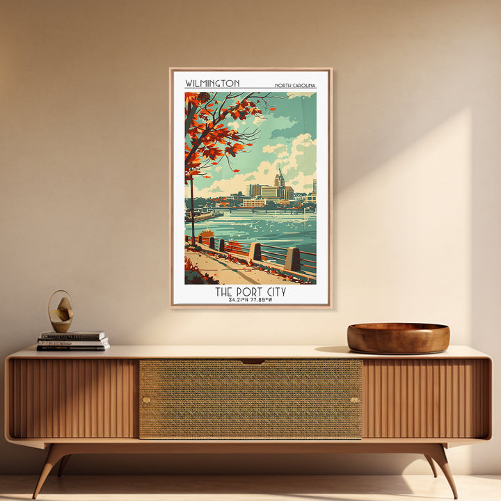 Wilmington North Carolina Travel Poster, Framed Canvas Print, Retro Wall Art, Travel Print, Vintage Travel Print, City Travel Poster