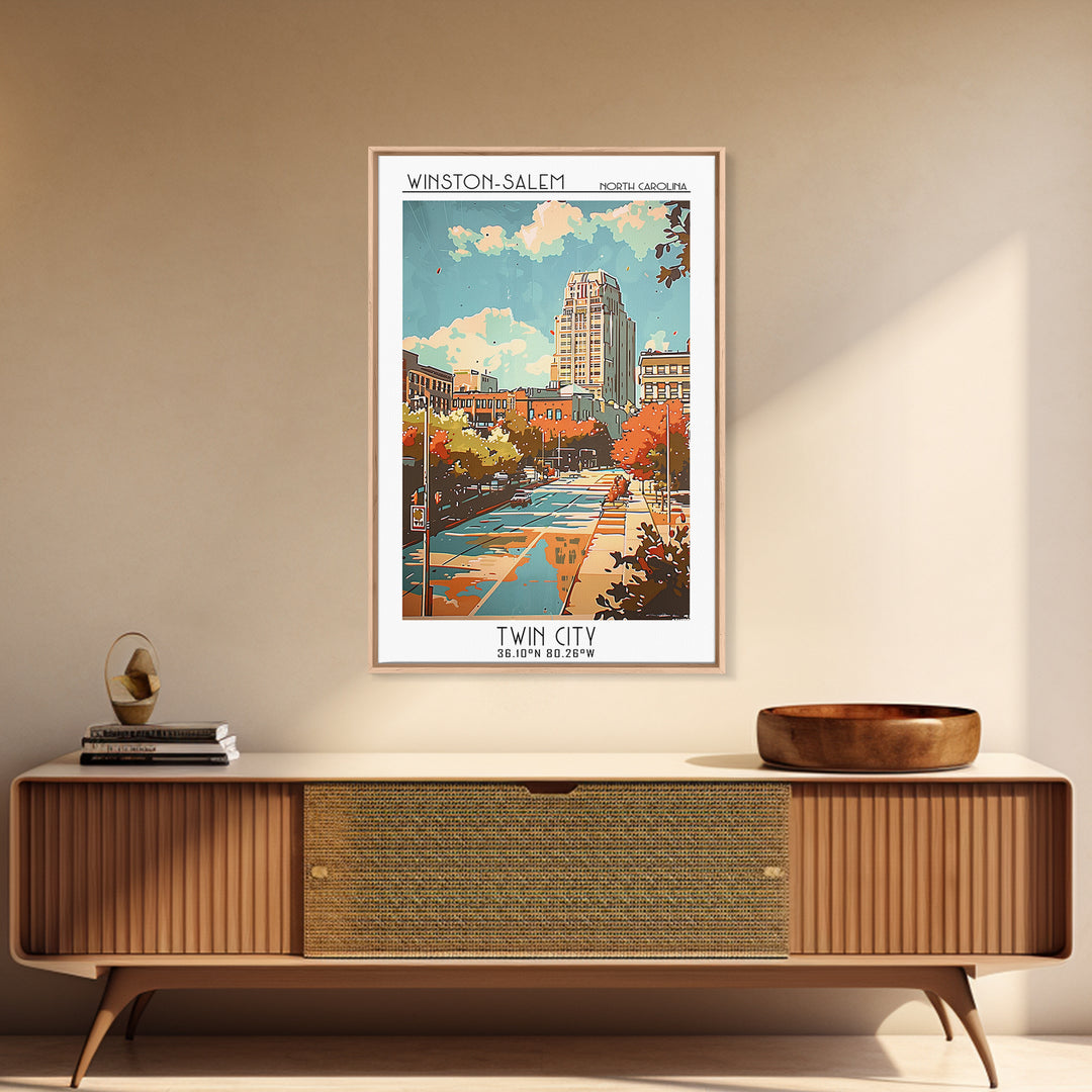 Winston-Salem North Carolina Travel Poster, Framed Canvas Print, Vintage Travel Print, City Wall Art, Gallery Wall Set, Travel Print